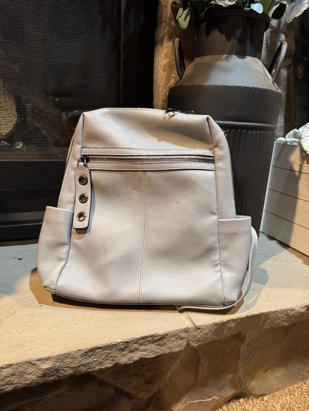 Women’s Soft Pebbled Light Gray Backpack Tote
